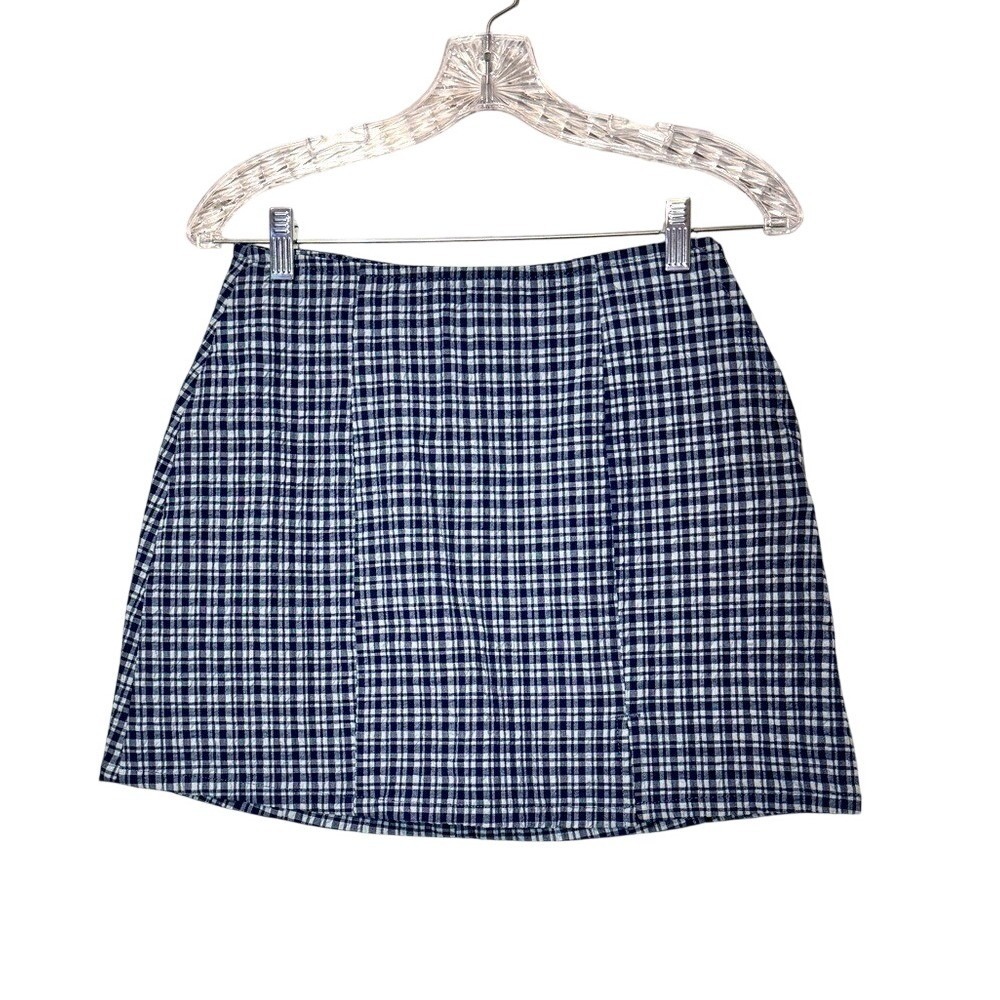 BDG Checkered Navy and White textured Mini Skirt size small side zip and slit